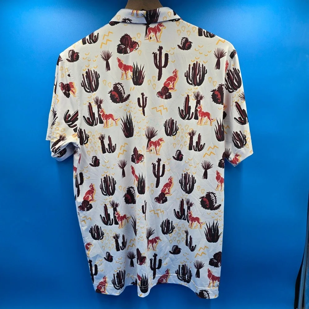 Waggle Golf Polo Shirt Mens M Desert Coyote Cactus Short Sleeve White Multi - Picture 4 of 6